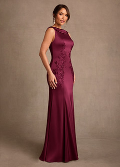 Azazie Franny Mother of the Bride Dresses Burgundy Sheath Lace Stretch Satin Dress image3