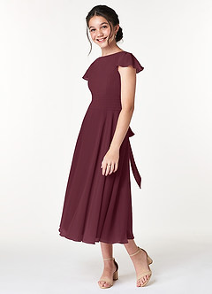 Azazie Payton Junior Abito A-Line in Chiffon Fiocco Cabernet image5