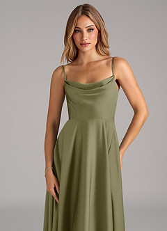 Azazie Elle Bridesmaid Dresses Pistachio A-Line Pleated Stretch Satin Dress image2