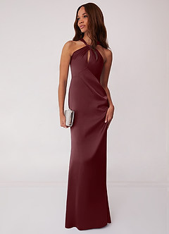 Barbie ♥ Azazie Bridesmaid Dresses Sangria Sheath Stretch Satin Dress image3