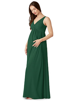 Azazie Yetta Maternity Bridesmaid Dresses A-Line V-Neck Gathered Chiffon Floor-Length Dress image4