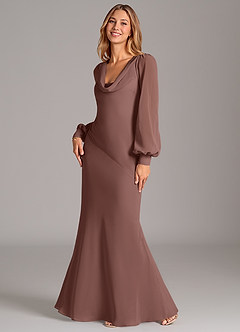 Azazie Jaxine Final Sale Espresso Mermaid Long Sleeve Chiffon Dress image1