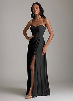 Azazie Akiko Probar vestidos en casa Vestido de Negro de Gasa de Corte en A con Escote de Corazón image4