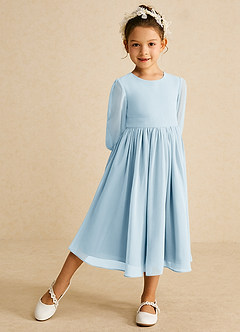 Azazie Lolo Flower Girl Dresses Sky Blue A-Line with Sleeves Chiffon Dress image2