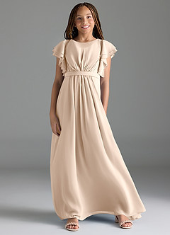 Azazie Daphne Junior White Alabaster A-Line Pleated Chiffon Dress image1