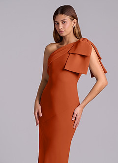 Azazie Yuanna Robes de demoiselle d'honneur Robe Sirène en Mousseline de soie Une épaule Orange Brûlée image7