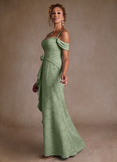 Azazie Irene Abiti per la Madre della Sposa Abito A-Line in Burnout Floreale a Spalla Scoperta Verde Salvia image2
