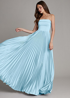Azazie Mariana Bridesmaid Dresses Sky Blue A-Line Pleated Stretch Satin Dress image5