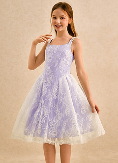 Azazie Cubbie Girls Formal Robe Demoiselle D'honneur Fillette Robe Trapèze en Dentelle Lilas image3
