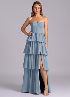 Azazie Faye 신부 들러리 드레스 A라인 스윗하트 네크라인 쉬폰 바닥 길이 드레스 image1