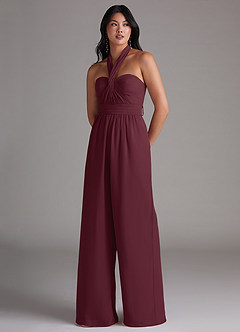 Azazie Lamara Bridesmaid Dresses Cabernet Off the Shoulder Chiffon Convertible Jumpsuit image8