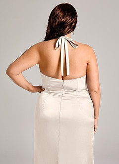 Azazie Valerie Bridesmaid Dresses White Alabaster Mermaid Pleated Stretch Satin Dress image8