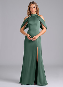 Azazie Bonny Jurken voor thuis passen Jurk van Stretch Satijn met Zeemeermin Off the Shoulder Eucalyptus image4
