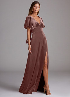 Azazie Kimber Bridesmaid Dresses Espresso A-Line with Pockets Velvet Dress image3