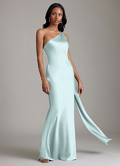 Azazie Galinda Brudtärnklänningar Klä av Sjöjungfru i Stretch Satin Ena axeln Havsglas image5