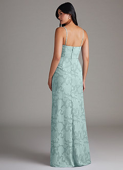 Azazie Maci 신부 들러리 드레스 쉬스 주름진 플로럴 번아웃 바닥 길이 드레스 image2