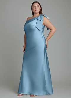 Azazie Yuanna Bridesmaid Dresses Steel Blue Mermaid One Shoulder Stretch Satin Dress image12