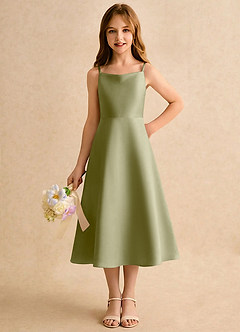 Azazie Jaella Girls Formal Flower Girl Dresses Moss Green A-Line Pleated Matte Satin Dress image5