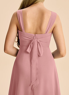 Azazie Elsie Junior Vestido de Rosa Polvorienta de Gasa de Corte en A con Escote de Corazón image6