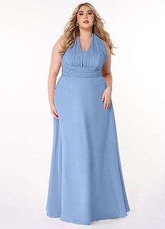 Azazie Fifi Vestidos de damas de honor Vestido de Azul Acero de Gasa de Corte En A Convertible con Sin tirantes image12