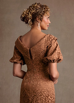 Azazie Amala vestidos de madre de la novia Vestido de Cacao Con Caramelo de Jacquard Floral de Corte Columna con Plisado image6