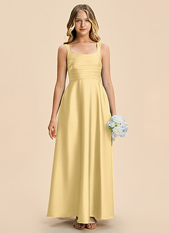 Azazie Azaria Junior Butter A-Line Pleated Stretch Satin Dress image3