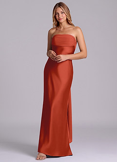 Azazie Ailanie Brudtärnklänningar Klä av Tubklänning i Stretch Satin Axelbandslös Rost image3