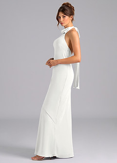 Azazie Velli Robes de demoiselle d'honneur Robe Sirène en Mousseline de soie Col Haut Blanc image5