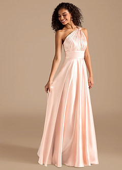 Azazie Charlize Jurken voor bruidsmeisjes Jurk van Metaalachtig Satijn met A-lijn One-shoulder Rosé Goud image6