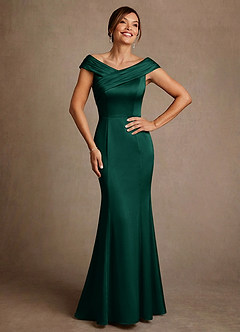 Azazie Aberdeen vestidos de madre de la novia Vestido de Esmeralda de Satén Elástico de Corte Recto con Plisado image1