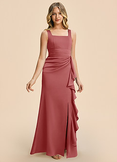 Azazie Adrienne Junior Robe Fourreau en Satin extensible Plissé Antique Rose image6