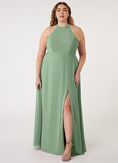 Azazie Clarice Bridesmaid Dresses Matcha A-Line Halter Chiffon Dress image8