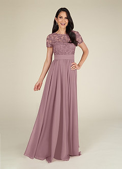 Azazie Annette Mother of the Bride Dresses Dusty Rose A-Line Lace Chiffon Dress image3