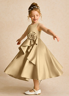 Azazie Hermia vestidos de niña de las flores Vestido de Oro de Satin Mate de Corte En A con Sin mangas image3