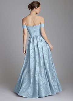 Azazie Raisa Bridesmaid Dresses Sky Blue A-Line Off the Shoulder Floral Burnout Dress image2