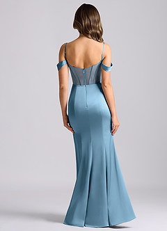 Azazie Alyce Vestidos de damas de honor Vestido de Azul Acero de Satén Elástico de Corte Sirena Convertible con Vestidos sin tirantes image2