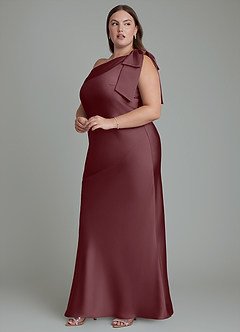 Azazie Yuanna Bridesmaid Dresses Sangria Mermaid One Shoulder Stretch Satin Dress image13