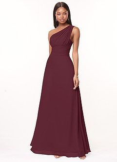 Azazie Ashley Bridesmaid Dresses Cabernet A-Line Ruched Chiffon Dress image1