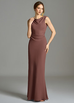 Azazie Kieryn Robes de demoiselle d'honneur Robe Sirène en Mousseline de soie Plissée Expresso image4