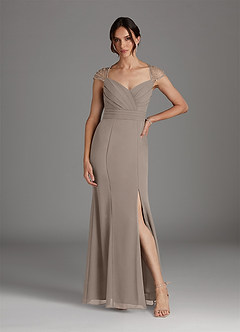 Azazie Blanchett Mother of the Bride Dresses Taupe Mermaid Sequins Chiffon Dress image2