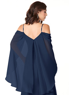 Azazie Cienna Bridesmaid Dresses Dark Navy A-Line Off the Shoulder Chiffon Dress image3