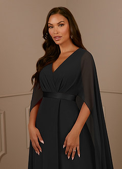Azazie Isa Mother of the Bride Dresses Black A-Line V-Neck Pleated Chiffon Dress image5