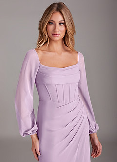 Azazie Charissa Bridesmaid Dresses Frosted Lilac Sheath Long Sleeve Chiffon Dress image7