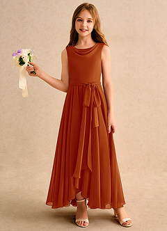 Azazie Wonderland Junior Formal vestidos de niña de las flores Vestido de Pimenton de Gasa de Corte En A con Plisado image1