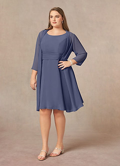 Azazie Shirley Mother of the Bride Dresses A-Line Scoop Pleated Chiffon Knee-Length Dress image8