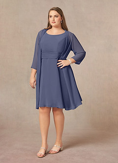 Azazie Shirley Mère de la mariée Robes Robe Trapèze en Mousseline de soie Plissé Scoop Bleu Orageux image10