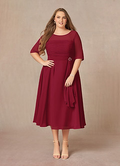 Azazie Naomi Kleider für die Brautmutter A-Linie Bootshals Gefaltet Chiffon Kleid Burgunderrot image10