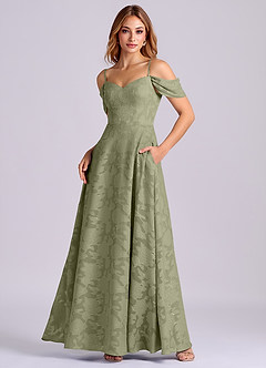 Azazie Marley Final Sale Pistachio A-Line Off the Shoulder Floral Burnout Convertible Dress image1