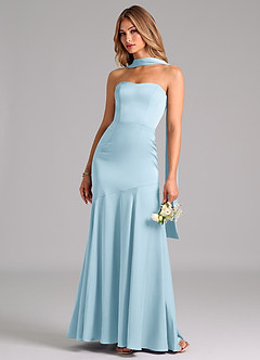 Azazie Shiloh Bridesmaid Dresses Sky Blue Mermaid Strapless Stretch Satin Convertible Dress image6
