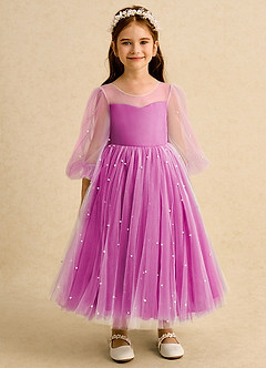 Azazie Trudy vestidos de niña de las flores Vestido de Fucsia de Tul de Princesa con Escote de Corazón image6